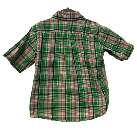 Ralph Lauren Toddler Boys Green Pink Plaid Short Sleeve Button Down Shirt 3T - Picture 4 of 4